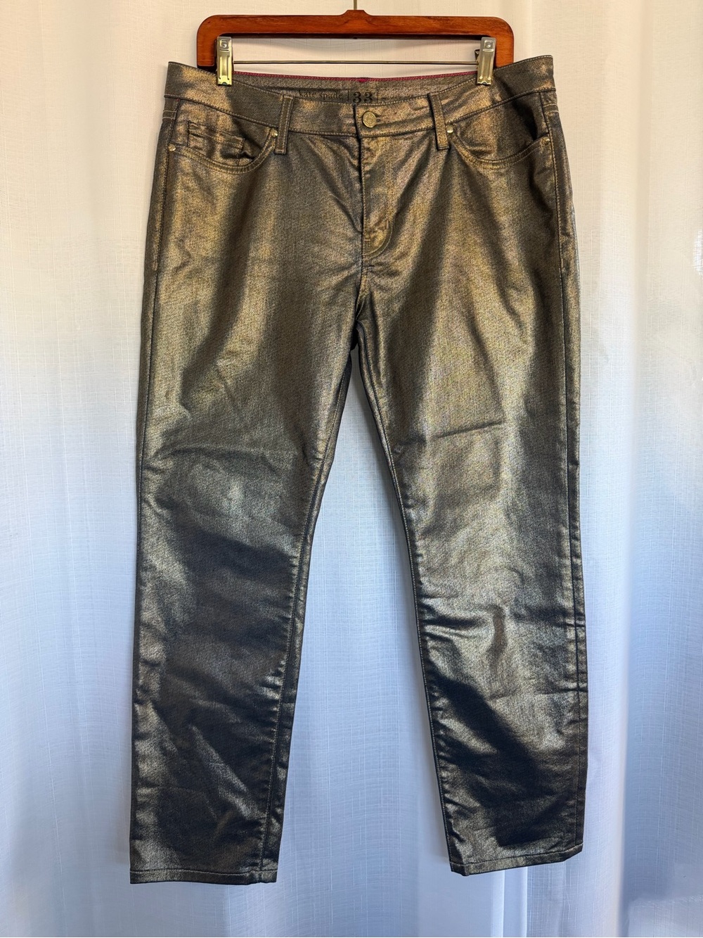 Kate Spade Broome Street Metallic Bronze Skinny Jeans Size 33 Statement Party